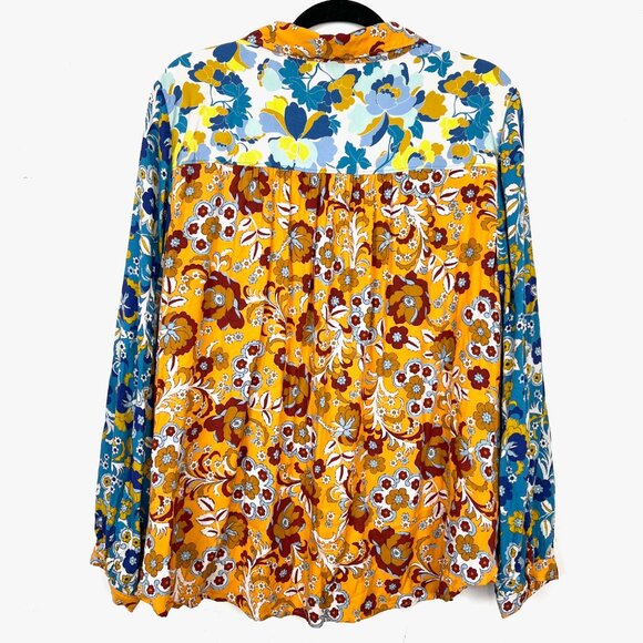 Maeve By Anthropologie Floral Colorful Mixed-Print Button Down Shirt 2X - Picture 4 of 5